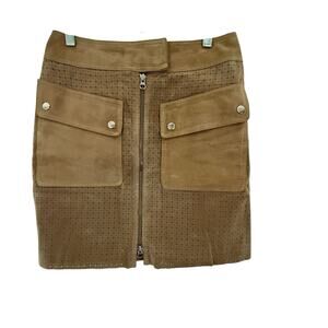 Margaret Godfrey Genuine Suede Perforated Mini Skirt Size 4 Tan Two-Way Zipper